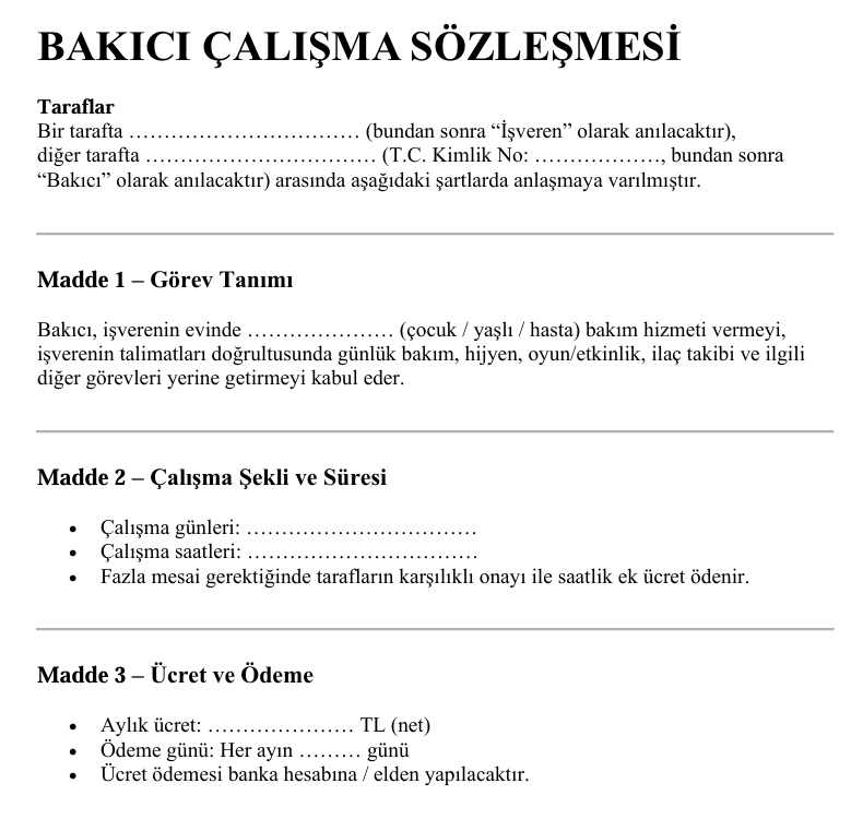 Bakıcı Sözleşmesi: Ebeveynler İçin Kapsamlı Rehber